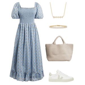 J.Crew Smocked Midi Dress with Puff Sleeves